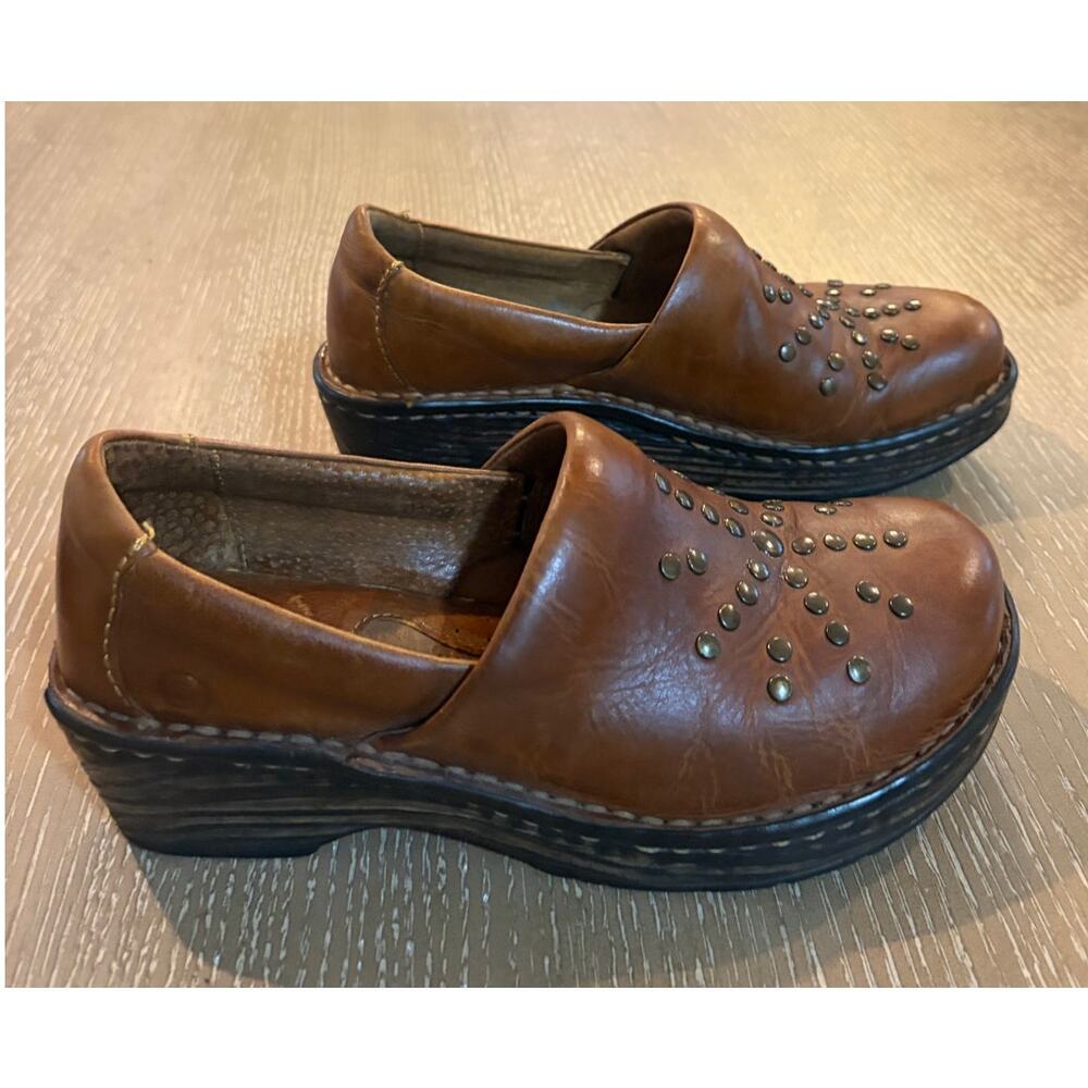 Born Clog Women's Size 6.5 Brown Leather Low Heel Mule Loafer Slip On Shoe 6 1/2
